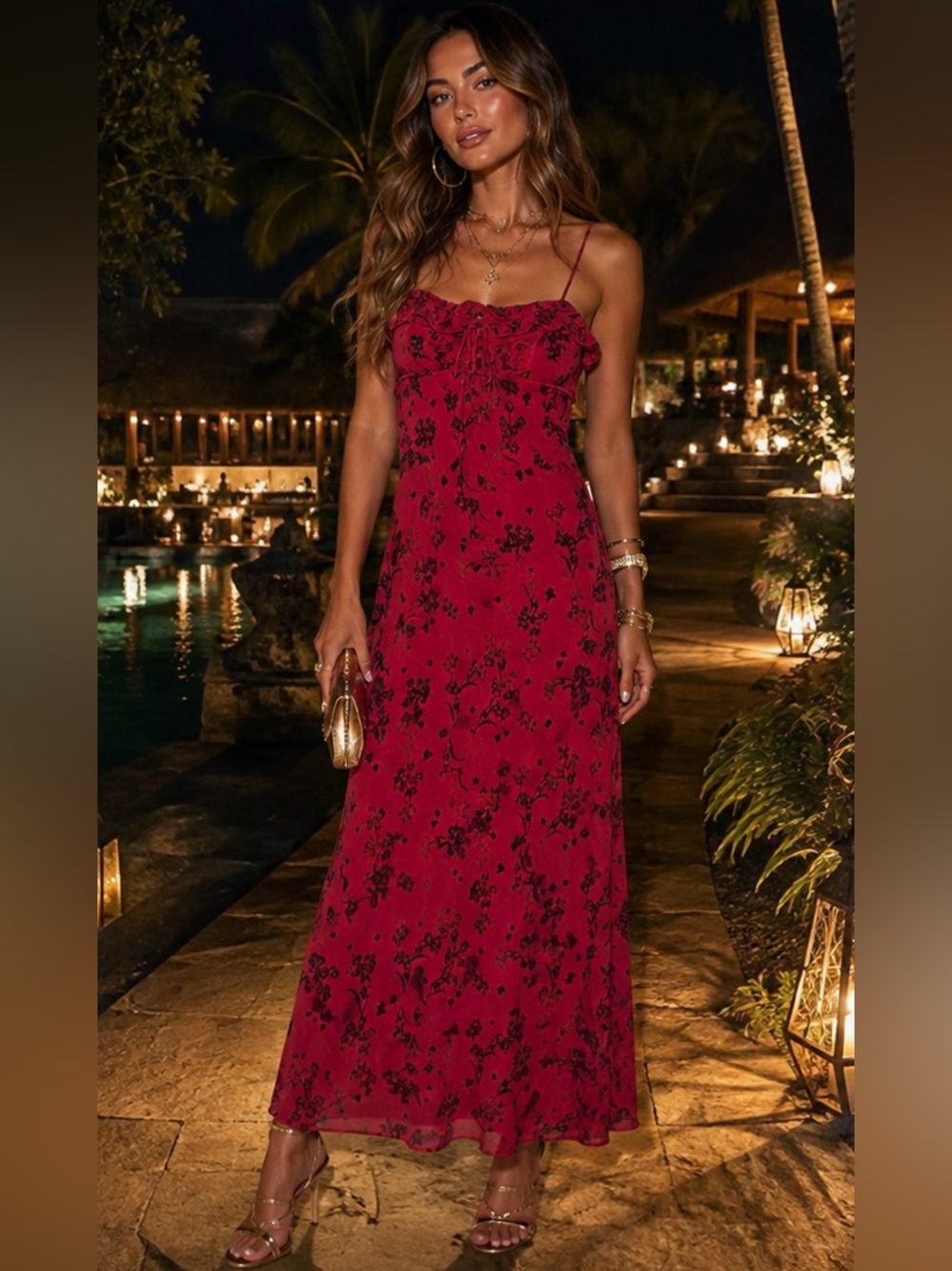 wild fable Red Floral Spaghetti-Strap Maxi Dress - XXS - NWT